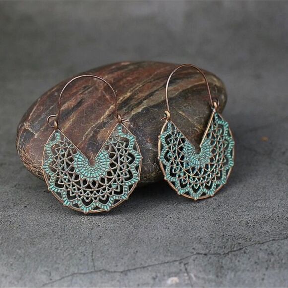 Patina Brass Mandala Earrings - Picture 2 of 3